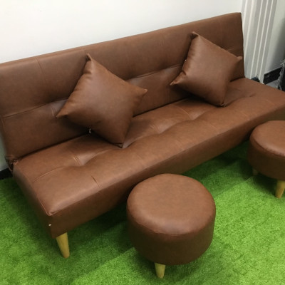 Sofa bed, sofa giường màu nâu và 2 đôn tròn SB16