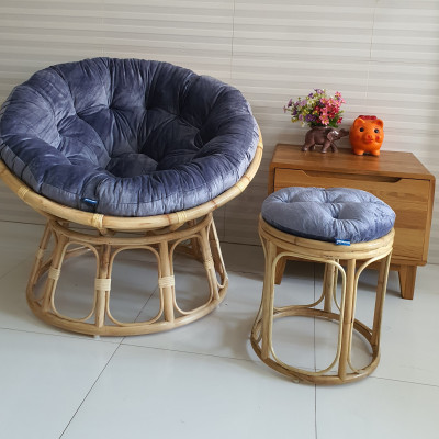 Bộ ghế thư giãn papasan + đôn nhỏ ( vải nhung xám)