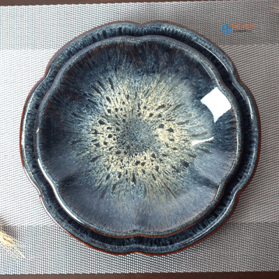 Đĩa hoa anh đào men cẩm lai Sapphire hỏa biến Gomie Ceramic Bát Tràng, men hỏa biến cao cấp, an toàn sức khỏe