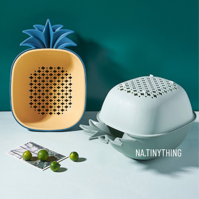 Rổ Nhựa Hai Lớp Dùng Rửa Rau Củ Trái Cây Hình Quả Thơm Phong Cách Hàn Quốc - Hàng Loại 1.  Chính Hãng MINIIN