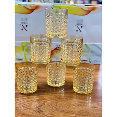 Bộ 6 cốc thủy tinh kim cương viền vàng, cốc cao cấp, dung tích 300ml