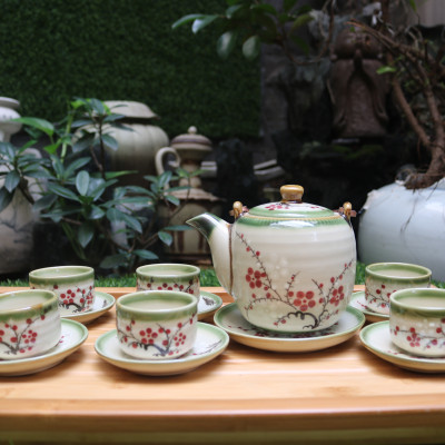 Bộ ấm trà men bóng vẽ đào