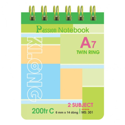 Sổ lỗ kép Klong A7 200tr Bìa Nhựa KLONG; MS: 301