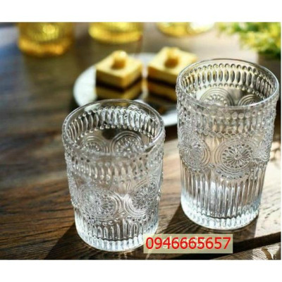 Bộ 6 Ly, Cốc thủy tinh hoạ tiết nổi (Không có viền vàng) - Ly thủy tinh chịu nhiệt