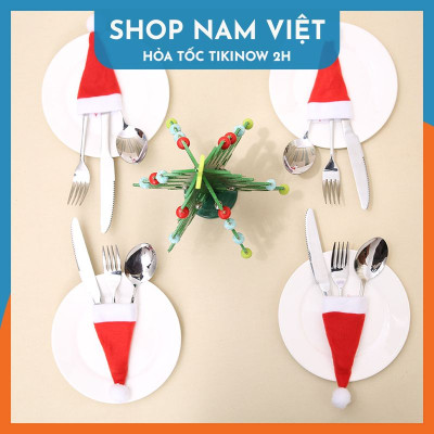 Khăn Bọc Muỗng Đũa Bàn Ăn Hình Nón Giáng Sinh