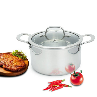 Nồi Inox 304 thân đáy đúc liền 3 lớp Kalpen Kazler 24cm dung tích 6.5L, đáy từ, vung kính chuẩn Đức - Hàng chính hãng