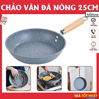 Chảo Chống Dính Vân Đá Có Tay Cầm Bằng Gỗ, Đáy Tròn, Phù Hợp Mọi Loại Bếp Giúp Bạn Nấu Ăn Một Cách Thuận Tiện