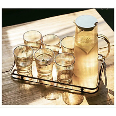 BỘ BÌNH UỐNG NƯỚC KÈM 6 CỐC THỦY TINH CHỊU NHIỆT CAO CẤP KÈM KHAY VÂN TĂM