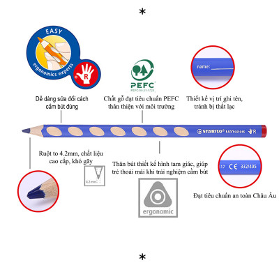 Bộ 12 cây bút chì màu STABILO EASYcolors, tay phải (CLE33R/12) - Xanh dương (405)