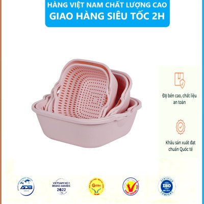 Sét Thau Rỗ Nhựa Đựng Rau Củ Quả 6 Món 3 Kích Thước Đa Năng Việt Nhật - Hàng Việt Nam