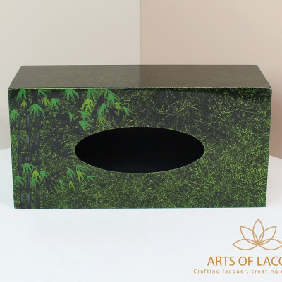 Hộp Đựng Khăn Giấy Xanh Đậm Hoạ Tiết Tre