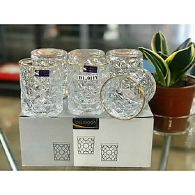 Ly thủy tinh chịu nhiệt uống nước viền vàng vân bóng tròn ( 1 Cái )