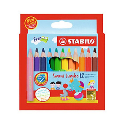 Bộ bút chì màu STABILO Swans Jumbo 12 cây - Hộp 12 cây ngắn (CLJ1873S)