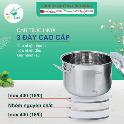 Nồi Inox 430 Bếp Từ 3 Đáy Nắp Inox Fivestar Tặng 5 Muỗng Ăn (36cm)