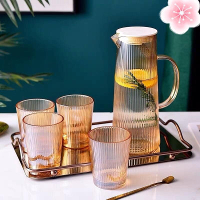 BỘ BÌNH UỐNG NƯỚC KÈM 6 CỐC THỦY TINH CHỊU NHIỆT CAO CẤP KÈM KHAY VÂN TĂM