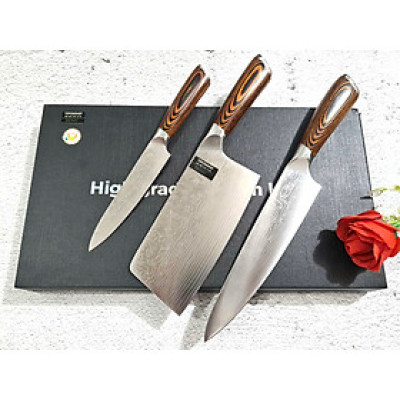 DAO - BỘ 3 DAO BẾP NHẬT BẢN THÉP DAMASCUS MÃ A1 DT2 nt topcomshop vn