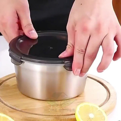 Bộ 4 Hộp Đựng Thực Phẩm Inox Kèm Nắp Nhựa Kích Thước 350ml/600ml/1000ml/2000ml