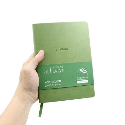 Sổ Bìa Da A5 - Không Kẻ Có Chấm 176 Trang 100gsm - Foliage Bamboo - The Sun - Màu Xanh Lá