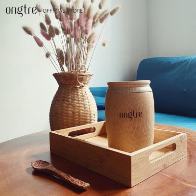 Khay trà bằng tre công nghiệp hình chữ nhật có tay cầm, khay tre phục vụ nhà hàng, khách sạn | ongtre