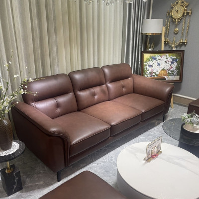 Sofa băng 100% da bò Italy Juno sofa màu nâu SFBCT06 hàng cao cấp chuẩn da bò nhập khẩu Ý