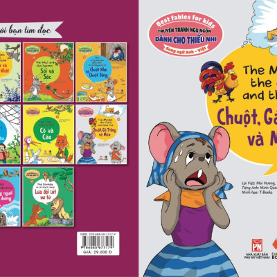 Combo Truyện tranh ngụ ngôn dành cho thiếu nhi song ngữ Anh - Việt ( Bộ 4 cuốn bộ lông mượn + sư tử và chuột nhắt+ cò và cáo + chuột , gà trống và mèo