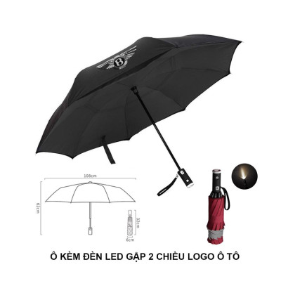 Ô dù thời trang tự động 2 chiều một nút bấm chống tia UV có đèn LED xoay 10 nan logo xe hơi cao cấp