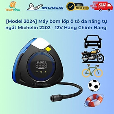 [Model 2024] - Máy bơm lốp xe ô tô đa năng, tự ngắt Michelin M2202 - 12V/144W - Hàng Chính Hãng