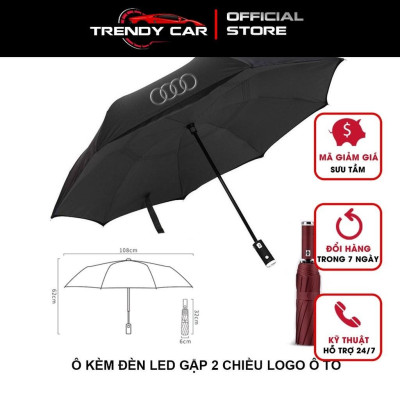 Ô dù thời trang tự động 2 chiều một nút bấm chống tia UV có đèn LED xoay 10 nan logo xe hơi cao cấp
