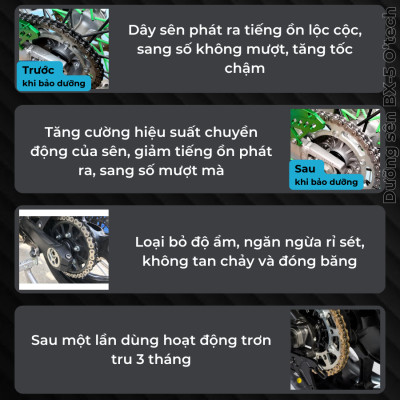Chai xịt dưỡng sên, bôi trơn xích xe máy chống văng, chống rỉ sét BX5 (450 ml) Chain Lube - Hàng Chính Hãng O