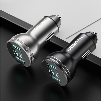Tẩu Sạc Ô Tô Hyundai chính hãƞg HY36C 2 USB Có Đồng Hồ Led