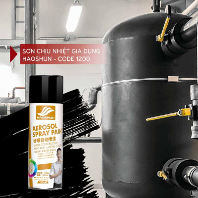 Sơn chịu nhiệt HaoShun Mattee Black mã 1200 đen nhám chống cháy cho pô