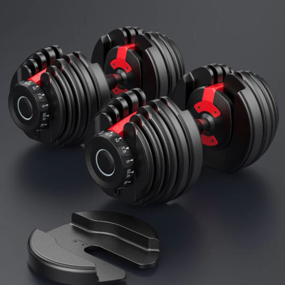 Bộ 2 Tạ Tay Điều Chỉnh Khóa Số Tự Động 24kg Cao Cấp ( Tặng Kèm Đôi Găng Tay Màu xanh ) Ảnh thật kèm khay đựng tạ 48kg/ 2 tạ