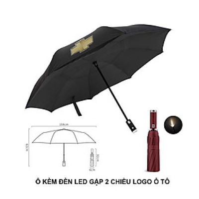 Ô dù thời trang tự động 2 chiều một nút bấm chống tia UV có đèn LED xoay 10 nan logo xe hơi cao cấp