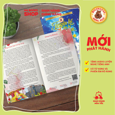 Sách song ngữ: Combo 2 tập Truyện Kể Cho Bé Trước Giờ Đi Ngủ - Cùng Con Phát Triển IQ, EQ Và Làm Quen Với Tiếng Anh, Tặng File Audio