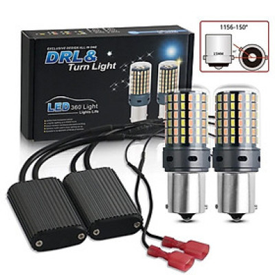 Hộp 2 Chiếc Xi Nhan CANBUS Không Lỗi 1156 P21W BA15S PY21W BAU15S 7440 W21W T20 3014 120SMD Xe DRL Nhan 2 Màu 2 Trong 1