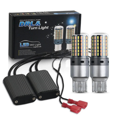 Hộp 2 Chiếc Xi Nhan CANBUS Không Lỗi 1156 P21W BA15S PY21W BAU15S 7440 W21W T20 3014 120SMD Xe DRL Nhan 2 Màu 2 Trong 1