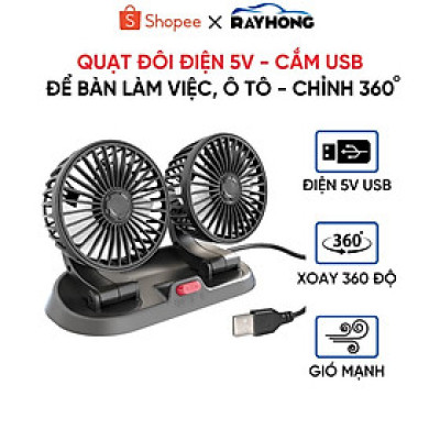 [Quạt Đôi Ô Tô 12V] Quạt Đôi Để Taplo ÔTô Xoay 360 Độ – Quạt Mini Thông Minh Để Trên Ô Tô Nhỏ Gọn Cực Mát Hàng Cao Cấp