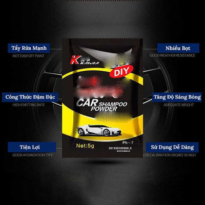 Bột Rửa Xe Không Chạm Car Shompoo DIY 5 Gram Công thức tạo bọt Bubble King Gói rửa ô tô cao cấp