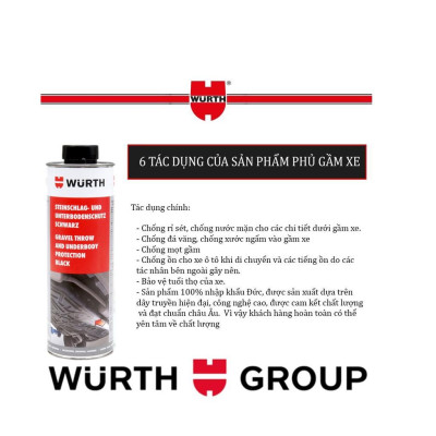 Sơn phủ gầm Ô Tô Cao Su Non WURTH Đức 1000 ml màu Đen chuyên dụng cho gara ô tô làm sàn xe, hốc bánh xe cách ồn hiệu quả
