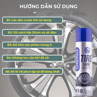 Xịt Dưỡng Bóng Vỏ Lốp Ô Tô OMINO M10 500ml, Phục Hồi Lốp Xe, Nhựa Đen
