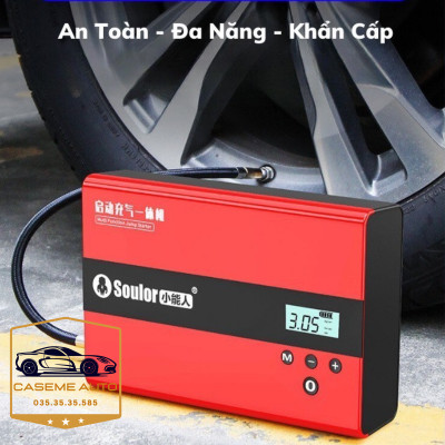Kích Bình Ô Tô, Bộ Kích Ắc Quy Ô Tô Đa Năng 4IN1 Soulor Kích Điện Ô Tô, Bơm Lốp Ô Tô, Sạc Dự Phòng, Đèn Pin - Hàng Nhập Khẩu