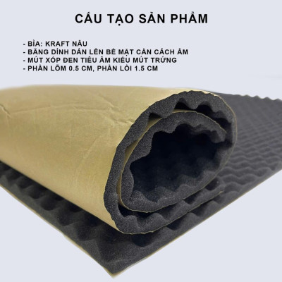 Mút trứng tiêu Âm, Bông Hấp Thụ Âm Thanh Ô Tô Chịu Nhiệt, chống cháy, chống thấm màu đen
