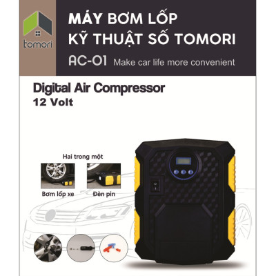 ÁY BƠM LỐP Ô TÔ TỰ NGẮT TOMORI 12V (Bảo hành 12 tháng)