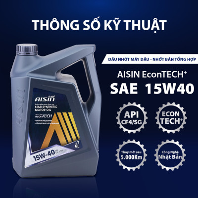 Dầu Nhớt Bán Tổng Hợp AISIN Econtech+ CF4/SG 15W40 6 Lít ECSF1546P - Nhập Khẩu Chính Hãng