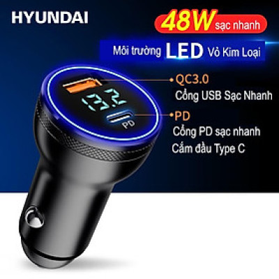 Tẩu Sạc Ô Tô Hyundai chính hãƞg HY36C 2 USB Có Đồng Hồ Led