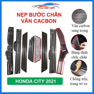 Bộ nẹp bước chân trong ngoài vân Cacbon xe City 2021 chống trầy làm đẹp ô tô