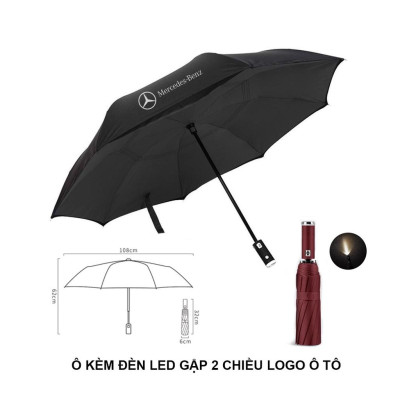 Ô dù thời trang tự động 2 chiều một nút bấm chống tia UV có đèn LED xoay 10 nan logo xe hơi cao cấp