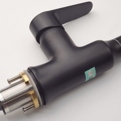 Vòi rửa chén nóng lạnh dây kéo Đồng mạ tĩnh nhiệt màu đen Eurolife EL-KM06 ( Đen)