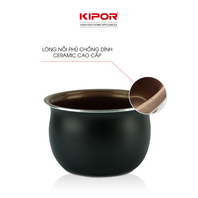 Nồi cơm điện KIPOR KP-N55918-1.8L-Lòng nồi niêu chống dính CERAMIC chống trầy xước dầy 3mm-Hàng chính hãng