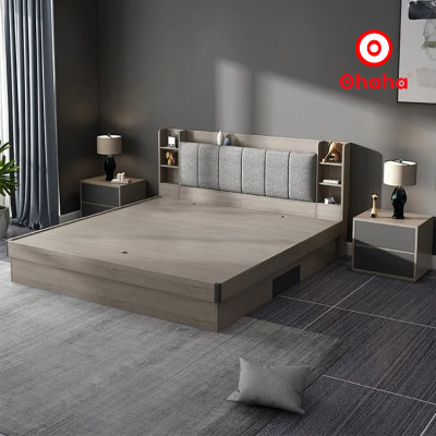 [Miễn phí vận chuyển & lắp đặt] Giường ngủ thông minh cao cấp bọc nệm đầu giường có hộc nâng gỗ công nghiệp Ohaha - GN014
